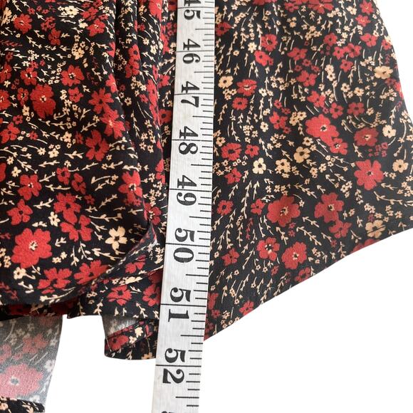 Zara Black Red Floral Print Short Sleeve Mock Neck Midi Dress Size Medium - Picture 8 of 9